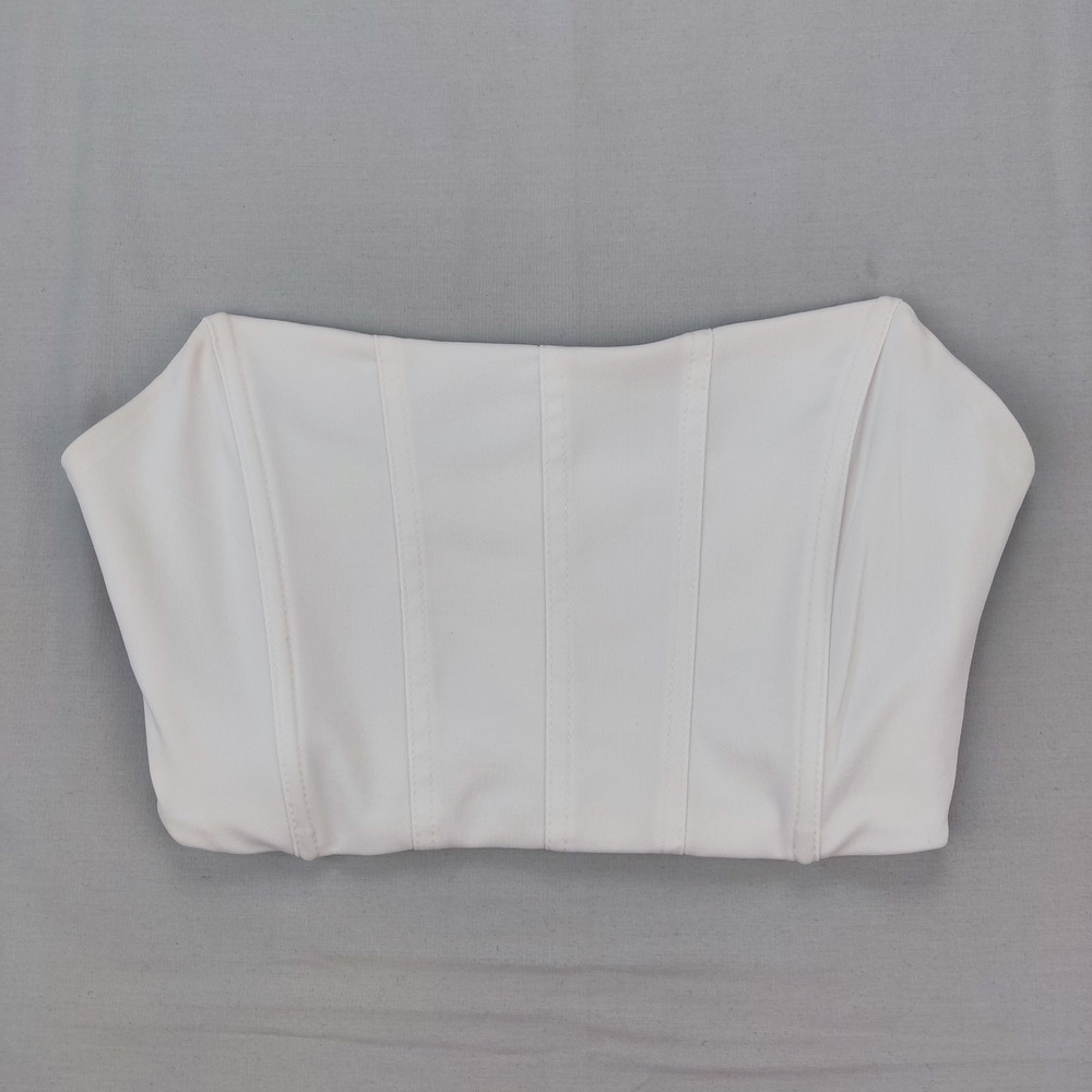 SHEIN Tube Top Womens S White Corset Seam Strapless Cropped Minimalist Sexy